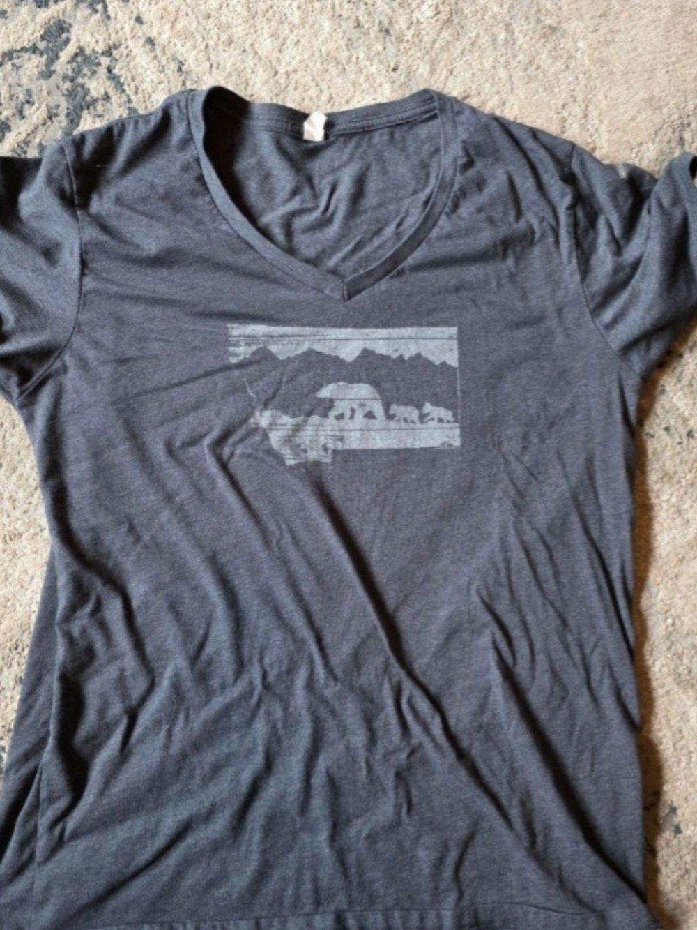 Women's V-Neck Graphic Tee - Charcoal Gray Mountain Bear
